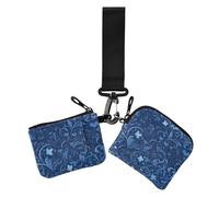 Blu Romantico fiori di San Valentino Portamonete da donna Custodie per carte di credito Sottile Portatile Cerniera Cash Coin Purse con Cinturino da polso per Lady 2 Pz, Fiori romantici blu di San