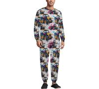 Blu Rosa Acquerello Trattore Stampa Mens Pigiama Set, Morbido Loungewear Pjs Set Manica Lunga Uomo Sleepwear con Tasche, multicolore, XL