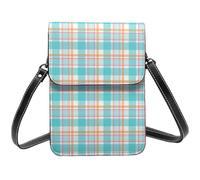 Blu Rosa Plaid Stampa una piccola borsa a tracolla per le donne, piccole borse in pelle per telefono cellulare borsa a tracolla