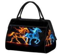 Blu Rosso Fuoco Cavallo Palestra Borsa per Uomo Donna, Astratto Animale Viaggio Sport Duffel Borse Impermeabile Weekend Pernottamento Borsa Leggero Carry On Bagagli Tote