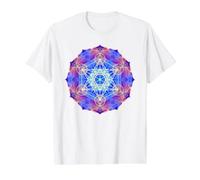 Blu Rosso Giallo Fiamma Metatron Cube Mandala Forme Mania Maglietta con Stampa Grafica Economica, Uomo, Bianco, S