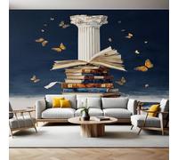 Blu Scuro Carta da Parati Fotografica Libri e farfalle 350x250 cm Fotomurali Poster Giganti TNT Murale Art Sfondo Moderne Decorazione Soggiorno Camera de Letto Sala Ufficio