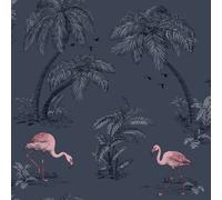 Dutch wallcoverings carta da parati motivo fenicottero blu petrolio