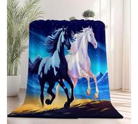 Blu Scuro Coperta In Flanella Soffice E Termica - Morbido Antistatico Con Misteriose Battute Sui Cavalli Cartoni Animati Stampa Imprimé Coperta Lavabile In Lavatrice Per Letto Ufficio, 130 x 160 cm