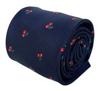 Blu Scuro Cravatta da Uomo con Rosso Ciliegia Frutta Design Frederick Thomas