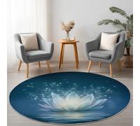 Blu Scuro Tappeto Rotondo non Perde Pelo, Fantasy Loto Riflesso Tappetino Rotondo Fondo Antiscivolo Morbido Pelo Corto, Ø 120 cm per Camera dei Bambini Bagno Sala da Pranzo