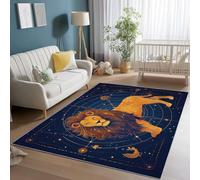 Blu Scuro Tappeto Salotto Pelo Corto, Fumetto Galassia Leone Motivo Stampato tappeto antiscivolo lavabile - 120 x 180 cm Morbido Pieghevole Tappetino per Camera da Letto