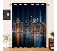 Blu Scuro Tende oscuranti bambini per camera da letto, Architettura Moderna Urbana Tende stampate con occhielli e isolamento termico per sala giochi soggiorno, set di 2 pannelli 100L x 160A cm