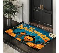 Blu Scuro Zerbino Interno, Zerbino Ingresso a Pelo Corto Orrore Cimitero Zucca, Tappetino Antiscivolo Lavabile in Lavatrice, Stampa Spaventapasseri Carino Tappetino d'Ingresso per Cane 50 x 80 cm