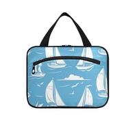 Blu Semplice Minimalista Barche A Vela Appeso Trucco Borsa per Le Donne con Gancio, Designer Impermeabile Makeup Bag per Adulti Crociere Porta cosmeticos Mujer para cartera L