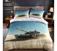 Blu Set Biancheria da Letto Carri armati Copripiumino Matrimoniale 260x240 cm, 3 Pezzi in Microfibra con 2 Federe 50x80 cm, Stampa 3D e Chiusura a Cerniera