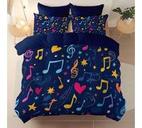 Blu Set Copripiumino Stampato, 100% Microfibra Minimalismo Forma Del Cuore Note Musicali Stelle Biancheria da letto reversibile - 1 Copripiumino 140 x 200 cm + 2 Federe 50 x 75 cm Lunga Durata