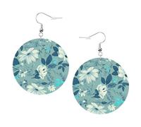Blu Stampa Fiore Piercing Rotondo Orecchini In Pelle Set 1 Paio di Eleganti Orecchini In Pelle Penzolare Cerchio Per Le Donne Gioielli Regali, One Size, Poliestere