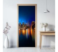 Blu Sticker Porta 3D Autoadesivo 80 x 200 cm, Vinile Impermeabile Rimovibile, Decalcomania Murale Scena Notturna Moderna Di New York Adesivo Decorativo per Soggiorno Bagno Arredamento Casa