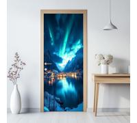 Blu Sticker Porta 3D Autoadesivo 90 x 200 cm, Vinile Impermeabile Rimovibile, Decalcomania Murale Paesaggi Naturali Aurora Boreale Città Adesivo Decorativo per Soggiorno Bagno Arredamento Casa