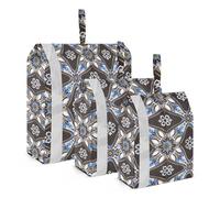 Blu su Marrone Bohemian Floreale 3 Pezzi Imballaggio Borsa Da Viaggio Impilabile Borse Organizzatore Per Bagagli Borse Salvaspazio Accessori Da Viaggio