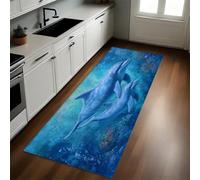 Blu Tappeto Cucina 50x180 cm Corallo delfino dell'oceano Lavabile Multiuso Resistente Passatoia Cucina Antimacchia Sotto Lavandino Fornelli
