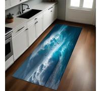 Blu Tappeto Cucina 50x180 cm Onde giganti dell'oceano Lavabile Multiuso Resistente Passatoia Cucina Antimacchia Sotto Lavandino Fornelli