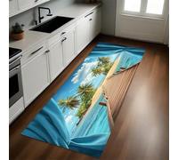 Blu Tappeto Cucina 50x180 cm Ponte di legno sulla spiaggia Lavabile Multiuso Resistente Passatoia Cucina Antimacchia Sotto Lavandino Fornelli