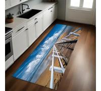 Blu Tappeto Cucina 50x220 cm Ponte di legno sulla spiaggia dell'isola Antiscivolo Lavabile Multiuso Cucina Lavanderia Soggiorno Corridoio Ingresso