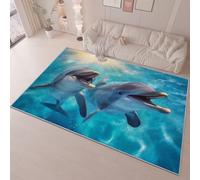 Blu Tappeto Lavabile Antiscivolo, Morbido Pelo Corto Fotografia di un simpatico delfino Stampato per Camera da Letto, Corridoio Cucina Bagno, 90 x 150 cm