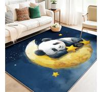 Blu Tappeto lavabile per corridoio, 60 x 90 cm a pelo basso morbido e antiscivolo tappeto da bagno, con stampe Cartone Animato Panda Luna Cielo Notturno, per cucina camera da letto ingresso