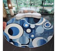 Blu Tappeto Rotondo 180 cm - Antiscivolo Lavabile Tappeti per Bambini Cameretta Soggiorno, Retro Geometrico Cerchio Stampa Morbido Flanella Tappeto Rotondo per Divano