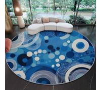 Blu Tappeto Rotondo 60 cm - Antiscivolo Lavabile Tappeti per Bambini Cameretta Soggiorno, Astratto Geometrico Cerchio Stampa Morbido Flanella Tappeto Rotondo per Divano