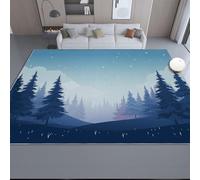 Blu Tappeto Salotto 50 x 80 cm Camera Da Pranzo Antiscivolo Tappeti Lavabile In Lavatrice Carpet Motivo Cartone Animato Inverno Pini Fiocchi Di Neve Pelo Corto Cameretta Sala