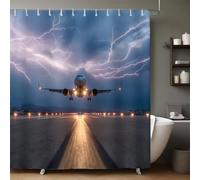 Blu Tenda Doccia Aerei e aeroporti 180x200 cm Poliestere Lavabile Impermeabile con 12 Ganci per Vasca da Bagno