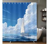 Blu Tenda Doccia Barca a vela dipinta sull'oceano Impermeabile, Antimuffa e Lavabile 200x200 cm con 12 Ganci in Poliestere, Stampa 3D