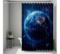 Blu Tenda Doccia HD Stampa 150x200, Impermeabile Tenda Doccia Pianeta Shower Curtain con 12 Anelli, Orlo Ponderato Durevole e Lavabile Shower Curtain per Bagno, Vasca, Dormitorio, Regalo -ly25072US