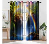 Blu Tende Oscuranti Termiche a Occhielli, Anti-Rumore con Foresta Tropicale Scenario Di Cascate Stampate Tende per Camera da Letto Soggiorno Interni - L 75 x A 166 cm (2 Pannelli)