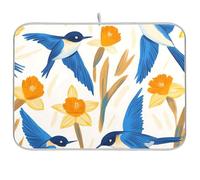 Blu Uccelli Fiori Gialli Contro stuoie per la cucina Scolapiatti Pad Stuoia di asciugatura dei piatti Jumbo 18 x 24