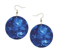 Blu Universo Spazio Galaxy Orecchini In Pelle Rotonda Colore San Valentino Festival Attività Moda Donna, Misura unica, Pelle sintetica