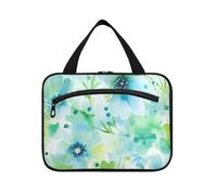 Blu Verde Acquerello Fiore appeso mens borsa da toilette con gancio, designer compatto trapuntato borsa trucco per gli elementi essenziali di viaggio palestra bolsas para maquillaje M, blu verde