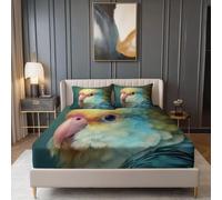 Blu-Verde Lenzuolo con Angoli per Ragazzi Ragazze, Pittura A Olio Ritratti Di Uccelli Pappagalli Tema Morbido Traspirante Lenzuolo con Angoli 135 x 190 cm - Tasca Extra Profonda 30 cm
