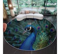 Blu-verde Tappeto Rotondo 150 cm - Rappresentazione realistica di uccelli pavoni Tappeti Rotondo per Soggiorno Bambini Camera Cucina Bagno Domestica Decor Tappeto