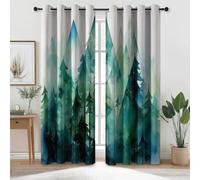Blu-Verde Tende Oscuranti Opache Stampate Con Occhielli - Foresta Astratta Geometrica Triangolare Tende Termoisolanti Con Motivo Per Camera Da Letto E Soggiorno, L 75 x A 166 cm (2 Pannelli)