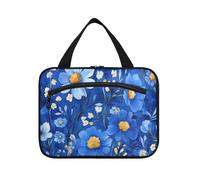 Blu Vintage Daisy Flowers Hanging Mens Toiletry Bag con gancio, Designer Essential Impermeabile Toiletry Bag per le donne Viaggiare Lavoro bolso para maquillaje de Mujer L