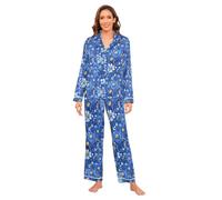 Blu Vintage Daisy Flowers Pigiama Set Morbido Manica Lunga Piuma Polsino Setoso Pigiama Set Natale Sleepover M pigiama de parejas hombre y mujer manica lunga loungewear 2 pezzi lounge pjs raso