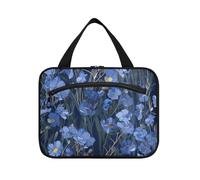 Blu Vintage Fiori Appesi Trucco da Viaggio con Gancio, Designer Essenziale Medicina Borse per Viaggi Must Haves Vacanza bolso Viajero para Mujer L