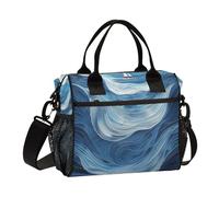 Blu-White Ripple Lunch Bags per gli uomini Grande Capacità Morbida Borsa per il pranzo con Tracolla Lunch Box per Scuole Medie Adolescenti College