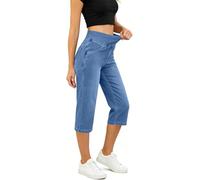 ,Blu,XL,Jeans Capri da Donna Aderenti a Vita Alta in Denim Elasticizzato, Pantaloni Dritti Elasticizzati, Pantaloni Corti alla Caviglia, Streetwear