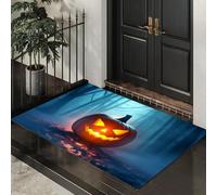 Blu Zerbino Interno, Zerbino Ingresso a Pelo Corto Lanterna Di Zucca Realistica, Tappetino Antiscivolo Lavabile in Lavatrice, Stampa Nebbia Foresta Tappetino d'Ingresso per Cane 80 x 120 cm