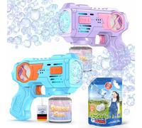 Blubbel 2x Sparabolle di Sapone LED, Pistola Giochi, Macchina Automatica, Bubble Gun, Cannone d’Aria, Giocattolo Matrimonio, Regalo Estivo Bambini, 1L Liquido Incluso