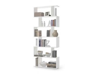 BLUCO Scaffale Salon, Libreria, Separatore Ambienti, Modello DANERYS, Colore Bianco Lucido, Dimensioni: 80 cm (larghezza) x 192 cm (altezza) x 24 cm (profondità)