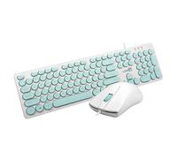 (Blue) 1 Set 1900 Wired Keyboard Punk Round Cap Mute Portable Computer USB Gaming Mouse for Desktop