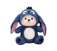 (Blue)2-Piece Cartoon Plush Cross-Dressing Teddy Bear Plush Toy, Cute Teddy Bear with Removable Stitch Hat (Blue Stitch Bear, 11 inches / 0.5 poun