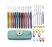 (Blue) 45-piece kit with crochet hooks, markers, tape measure - Knitting Kit multicolor